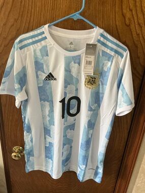 Lionel Messi Argentina #10 Soccer Jersey - White & Sky Blue